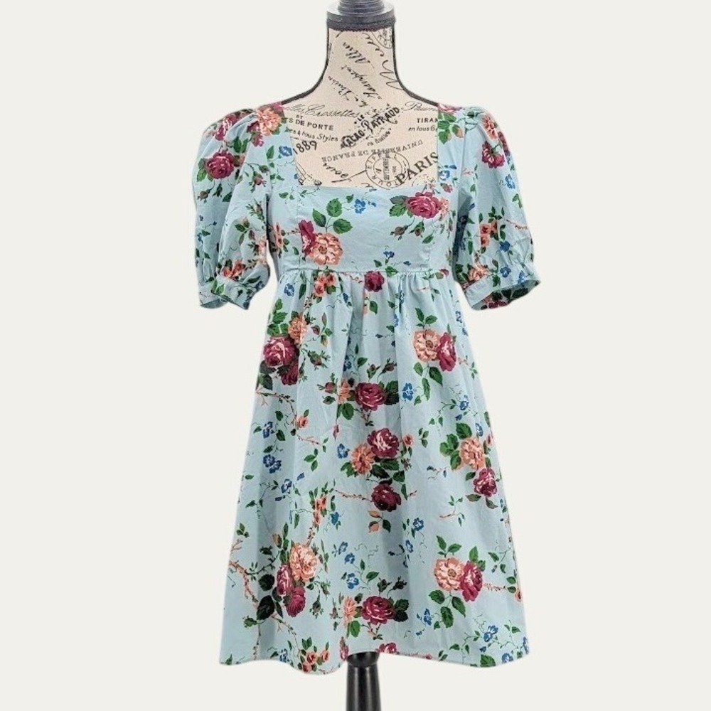 Laura Ashley Urban Outfitters Cottagecore Mini Dress Floral Blue Size S